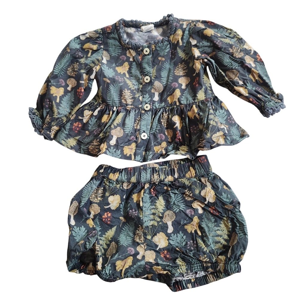 Kate Quinn 6-12M Organic Cotton Woodland Mushroom Peplum Top & Bloomer Set